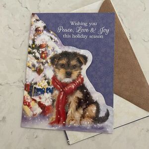 Peace Love & Joy Holiday Greeting Card Dog & Christmas Tree The Humane Society
